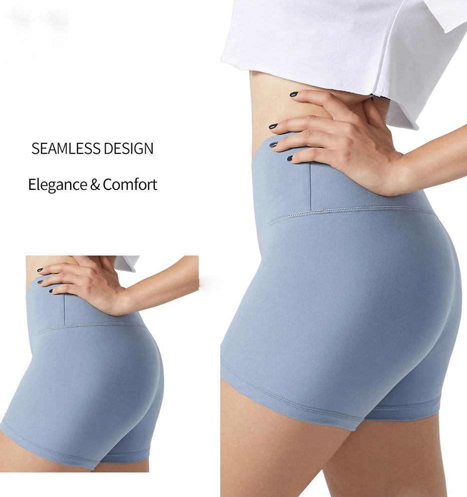 Sporty Elastic Women's Short Shorts in blue, showcasing seamless design, elegance and comfort for training, SF0188.